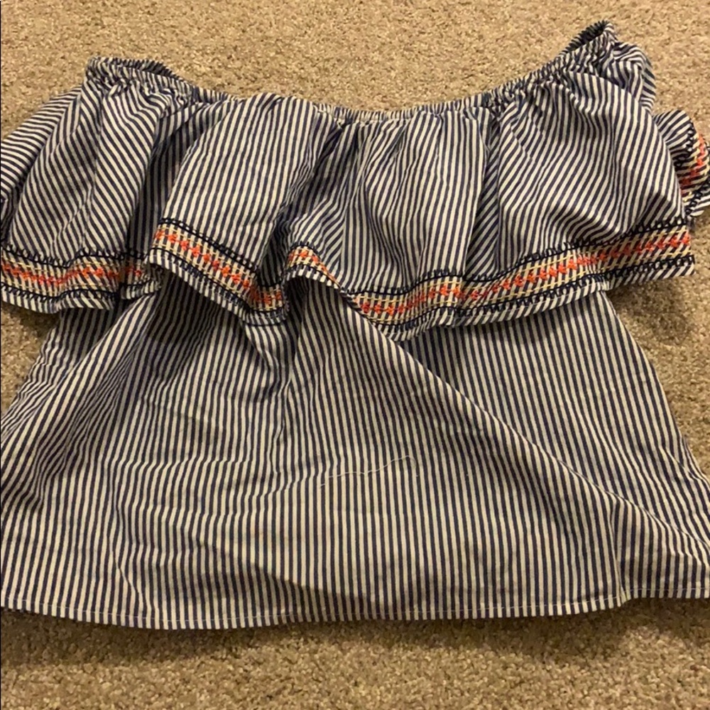flowy off the shoulder striped crop top